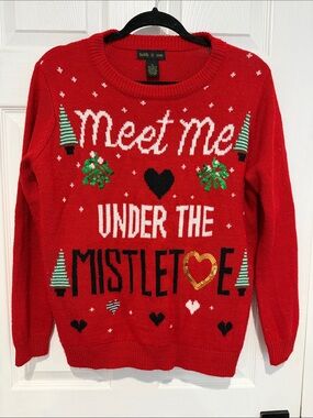 Faith & Zoe Red 'Meet Me Under the Mistletoe' Holiday Sweater size medium